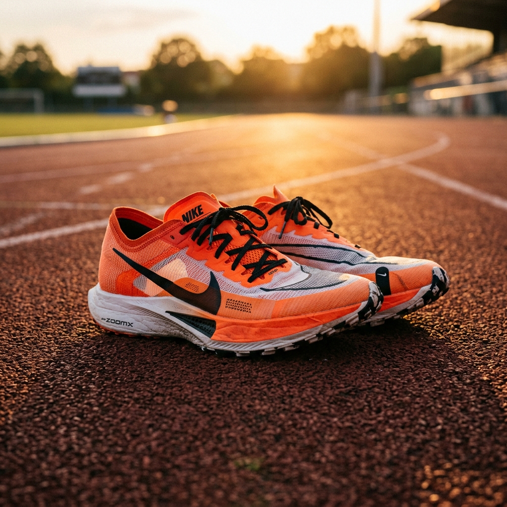 傍晚跑道上的运动鞋，热爱运动